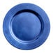 A royal blue plastic charger plate with a smooth rim.