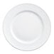 A white plastic charger plate with a beaded white rim.