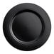 A close-up of a black circle on a black smooth plastic charger plate.