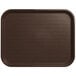 A Carlisle chocolate brown plastic fast food tray with a rectangular shape.