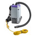 A ProTeam vacuum cleaner with a hose attached.