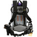 A ProTeam Super Coach Pro backpack vacuum with a telescoping wand and floor tool attached.