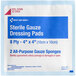 A white and blue box of 4" x 4" First Aid Only Sterile Gauze Pads.