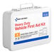 A white heavy-duty First Aid Only vehicle first aid kit with a blue and red label.