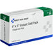A white box with blue and green text that reads "First Aid Only 4" x 5" Instant Cold Pack" containing a white instant cold pack.