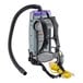 A grey and black ProTeam backpack vacuum with straps and a hose.