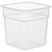 A clear Cambro FreshPro square polypropylene food storage container with a square lid.