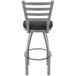A Holland Bar Stool outdoor counter stool with a black cushion and stainless steel frame.