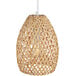 A Globe pendant light with a wicker shade and white twine.