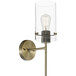 A Globe Vintage Antique Brass wall sconce with clear glass shade.