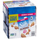 A case of 6 boxes of Silk Unsweetened Almond Milk on a table.