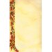 White menu paper with a yellow and red floral border and a painting of a Mediterranean villa.