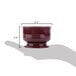 A hand holding a small red Cambro cranberry bowl.