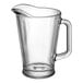 A Libbey clear glass pitcher with a handle.
