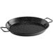 A black speckled Vigor paella pan with two handles.