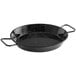 A black speckled Vigor paella pan with two handles on a white background.