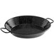 A black speckled Vigor enameled carbon steel paella pan with two handles.