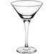An Acopa Select clear martini glass with a stem.