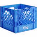 A blue plastic milk crate with white text reading "Choice" on the side.