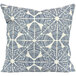 An Astella Palmetto throw pillow in blue and white with a geometric pattern.