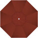 A top view of a red California Umbrella canopy with a white circle in the center.