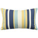An Astella outdoor throw pillow with blue, yellow, and white stripes on a white background.