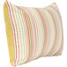 An Astella Donovan outdoor throw pillow with yellow, green, and pink stripes and a yellow edge.