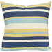 An Astella striped throw pillow with white, blue, and yellow stripes.