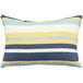 An Astella Captiva Admiral and Petrol Outdura throw pillow with yellow, blue, and white stripes on a white background.