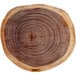 An Acopa round live edge acacia wood serving board with rings on the edge.
