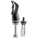 A black and silver Galaxy immersion blender with a whisk attachment.