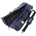 A navy blue duffel bag with straps.