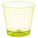 A neon yellow Fineline hard plastic shot cup with a white background.