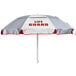A white umbrella with red LIFE GUARD text.