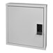 A light gray metal Omnimed patient security cabinet with a keypad.