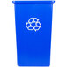 A blue Continental SwingLine recycling container with a white recycle symbol and white arrows.