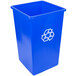 A blue Continental SwingLine square recycling container with white rectangles and a white recycle symbol.