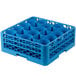 A blue plastic Carlisle glass rack with compartments.