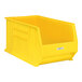 A yellow plastic storage bin with a label holder containing a Regency Space Solutions label insert.