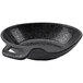 A black speckled melamine bowl with a handle.