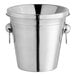An Acopa stainless steel wine tasting spittoon with two handles.