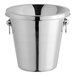 A stainless steel Acopa wine tasting spittoon with a handle.
