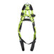 A green safety harness with black straps.