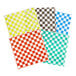 Choice checkered basket liner and deli sandwich wrap paper variety pack with four different colored checkered napkins.