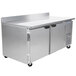 A Beverage-Air stainless steel worktop freezer with two doors.