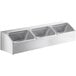 A silver stainless steel Hotel Pan Organizer set with three compartments holding three food pans.