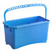 A blue Lavex window cleaning bucket with handles.