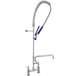 A chrome Waterloo pre-rinse faucet with a blue hose and handle.