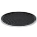 A black round HS Inc. Polypropylene Pizza Tray with holes in it.