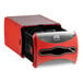 A red and black Tork countertop napkin dispenser with a black lid.